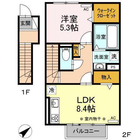 セジュール ルピナス(1LDK/2階)の間取り写真