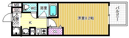 レジュールアッシュ梅田イースト(1K/13階)の間取り写真