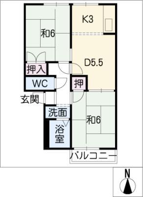 プチハウスタケダ(2DK/2階)の間取り写真