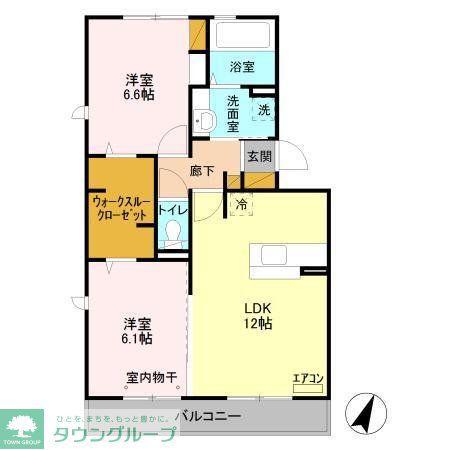 グランドゥール高柳C(2LDK/3階)の間取り写真