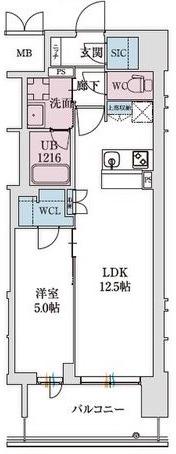 スプランディッド本町グラン(1LDK/9階)の間取り写真