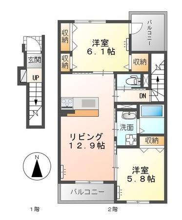 ベル ハピネス(2LDK/2階)の間取り写真
