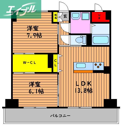 ハアラン一ノ宮(2LDK/7階)の間取り写真