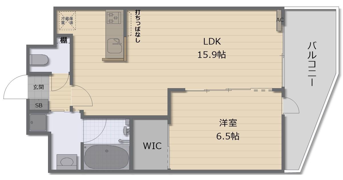 ヴィーブル駒川FERIO(1LDK/1階)の間取り写真