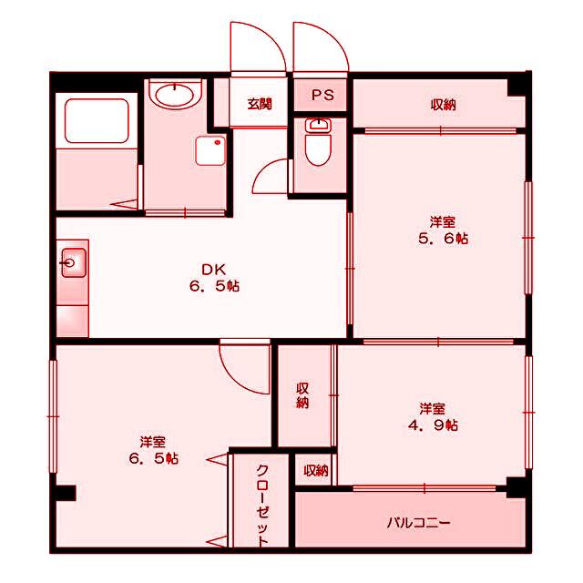 新町ビル(3DK/4階)の間取り写真