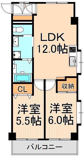 第一宝マンション(2LDK/3階)の間取り写真