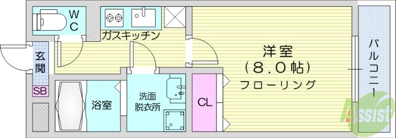 ウエスト7(1K/3階)の間取り写真