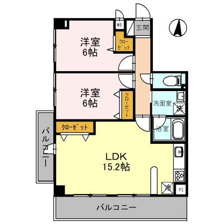 フレア・ブローリー(2LDK/2階)の間取り写真
