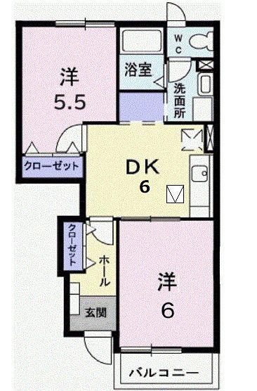 メロディオーソ B(2DK/1階)の間取り写真