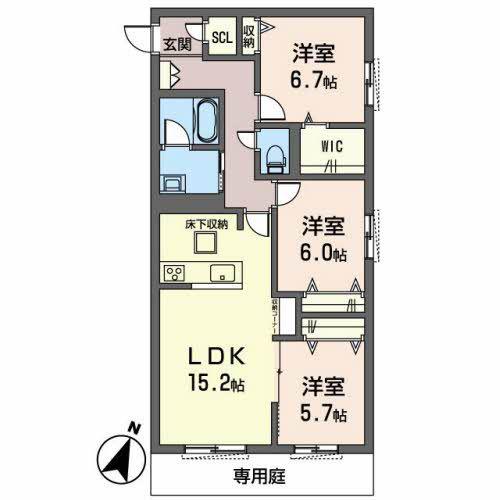 オカバ姫路岡町シャーメゾン B(3LDK/1階)の間取り写真