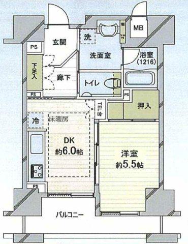 エイジングコート三宮(1DK/3階)の間取り写真