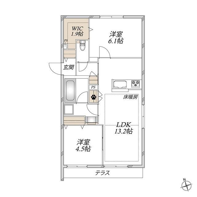  羽田1丁目メゾン(2LDK/1階)の間取り写真