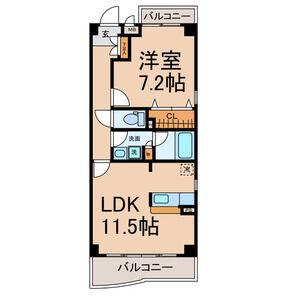 バンブーヒル(1LDK/1階)の間取り写真