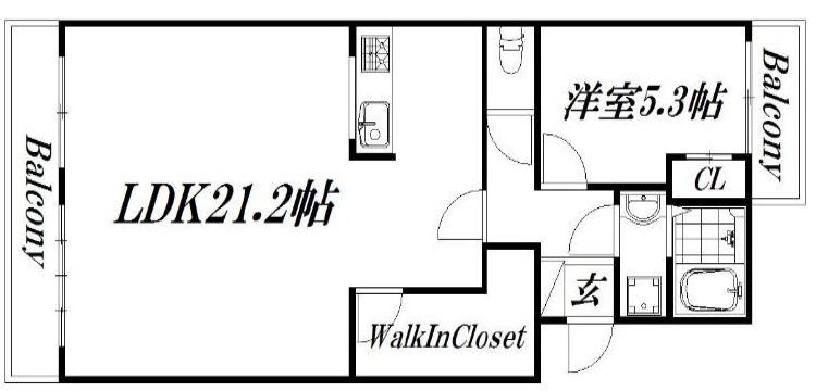 キーミハイツB棟(1LDK/2階)の間取り写真
