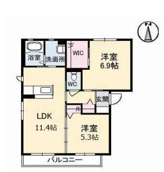 トワ アムール E棟(2LDK/2階)の間取り写真