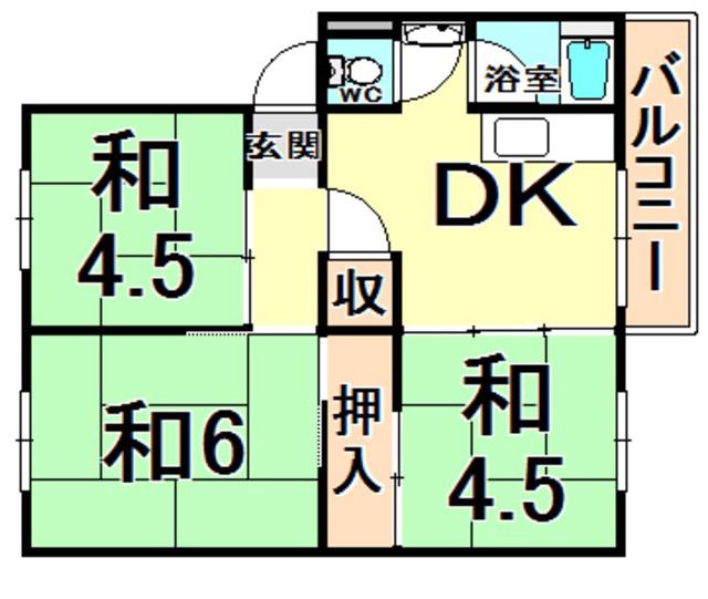 伊丹鴻池(3DK/2階)の間取り写真