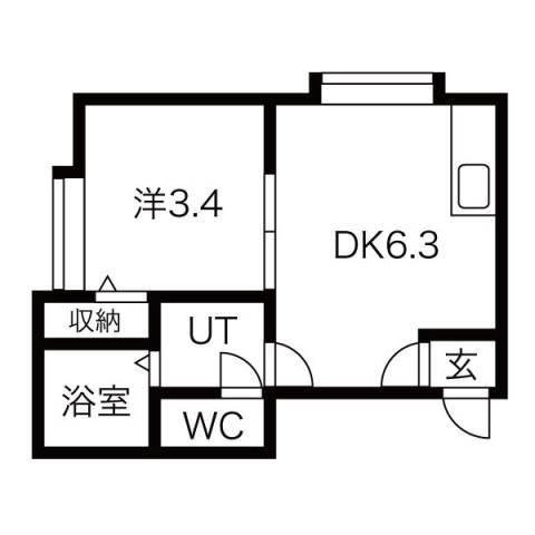 フラットJ発寒南(1DK/3階)の間取り写真