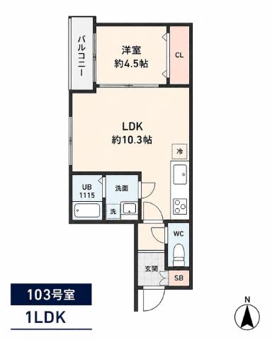 LE LIEN BLANC高木(1LDK/2階)の間取り写真