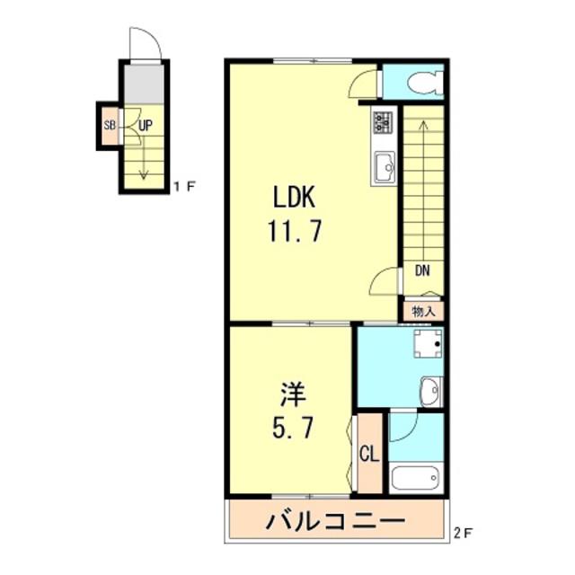 GLAハート長田(1LDK/2階)の間取り写真