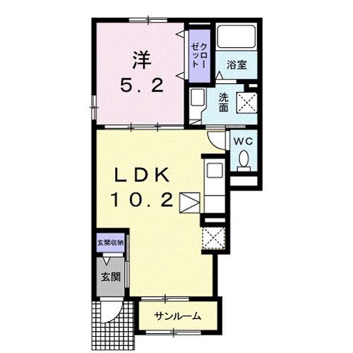 フロイデ KANAGEN三島(1LDK/1階)の間取り写真