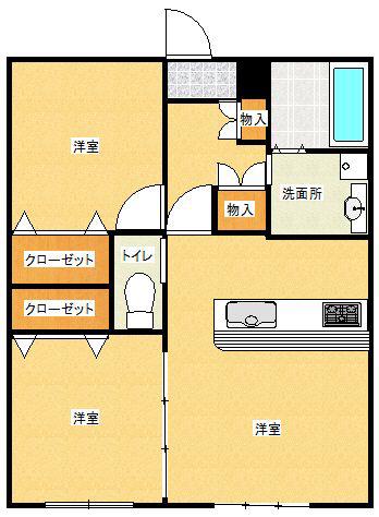 プレシャス長丘(2LDK/2階)の間取り写真
