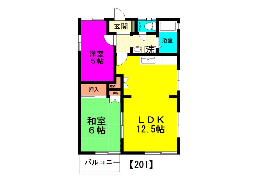 コーポみどり野(2LDK/2階)の間取り写真