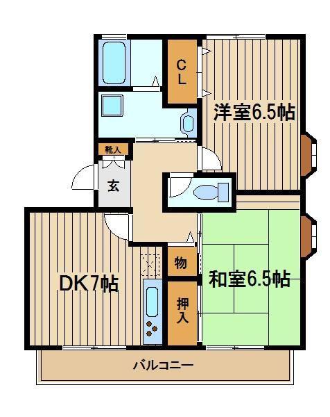 ビューラ南大泉B(2DK/1階)の間取り写真