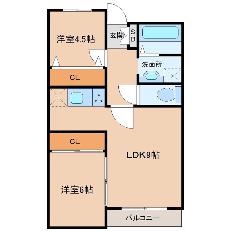 クレアジオーネ伏見(2DK/3階)の間取り写真