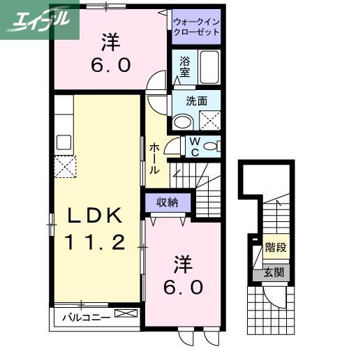 ハーモニー ツネヤマ (2LDK/2階)の間取り写真