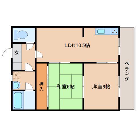 マンション石橋(2LDK/1階)の間取り写真