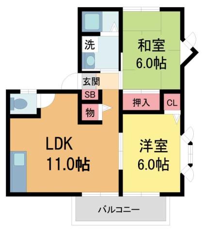 サンライフ安倉(2LDK/1階)の間取り写真