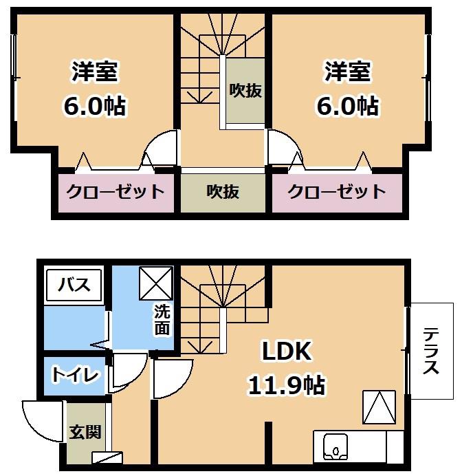 メゾン中村2(2LDK/1階)の間取り写真