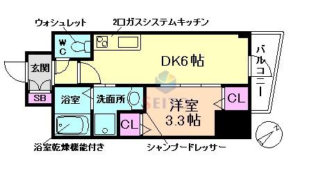 エステムコート大阪グラビティ(1DK/15階)の間取り写真
