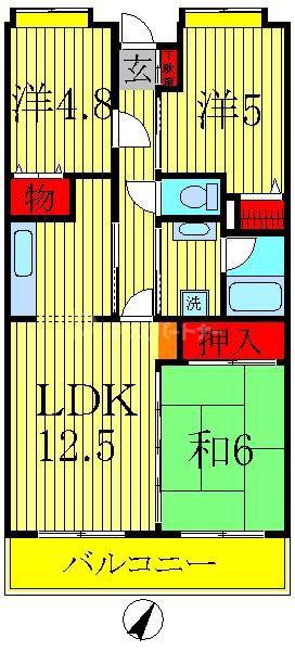 ヴィラ南柏(3LDK/2階)の間取り写真