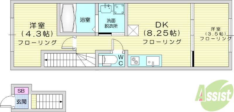 プランド鹿野本町(2DK/2階)の間取り写真