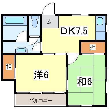 コーポ平井(2DK/1階)の間取り写真