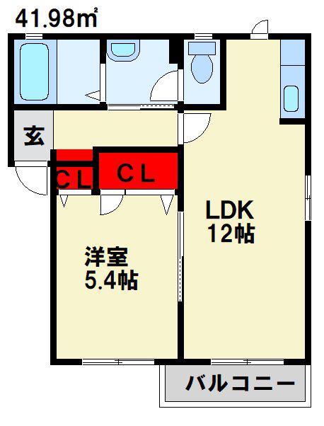 ヴィルヌーブ長野(1LDK/2階)の間取り写真