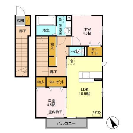 イーストパーク八ヶ崎(2LDK/2階)の間取り写真