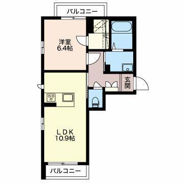 パルテール若里(1LDK/3階)の間取り写真