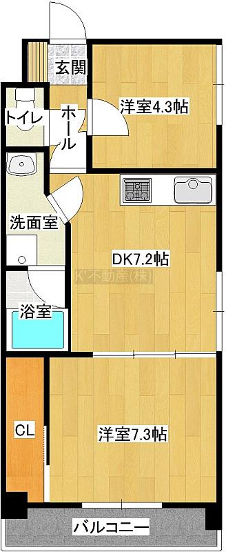 エルフィーネ本町(2DK/6階)の間取り写真