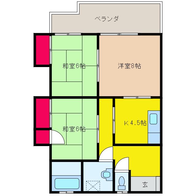 日野ビル(3K/2階)の間取り写真