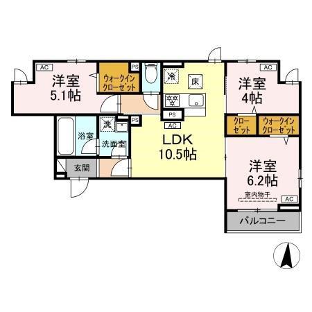 セレスティア東保木間(3LDK/1階)の間取り写真