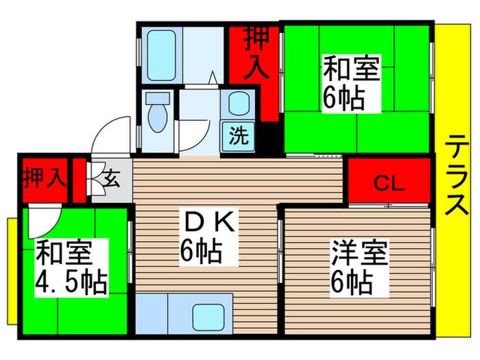 シズハイツサカエ(3DK/1階)の間取り写真