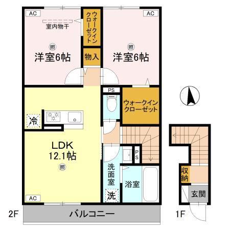 グランヴェール西の京(2LDK/2階)の間取り写真