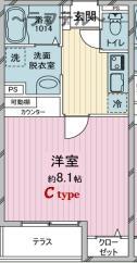 GROWTH-RING新所沢(1K/3階)の間取り写真