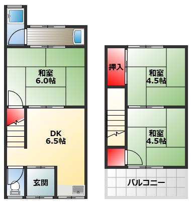 春木旭町テラスハウス(3DK/1階)の間取り写真