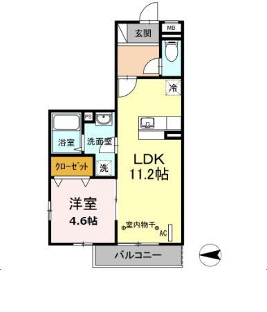 ドミール社家Ⅱ(1LDK/3階)の間取り写真