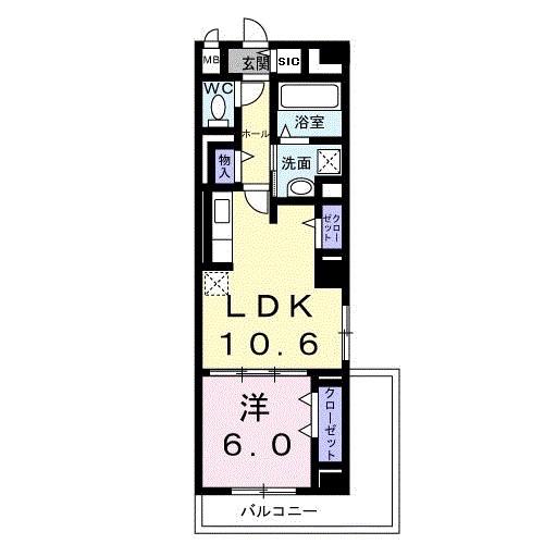 ディアコート本厚木(1LDK/4階)の間取り写真