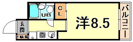 猪名寺パークマンションII(1K/4階)の間取り写真