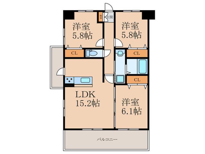 DAZZLE霧ヶ丘(3LDK/11階)の間取り写真
